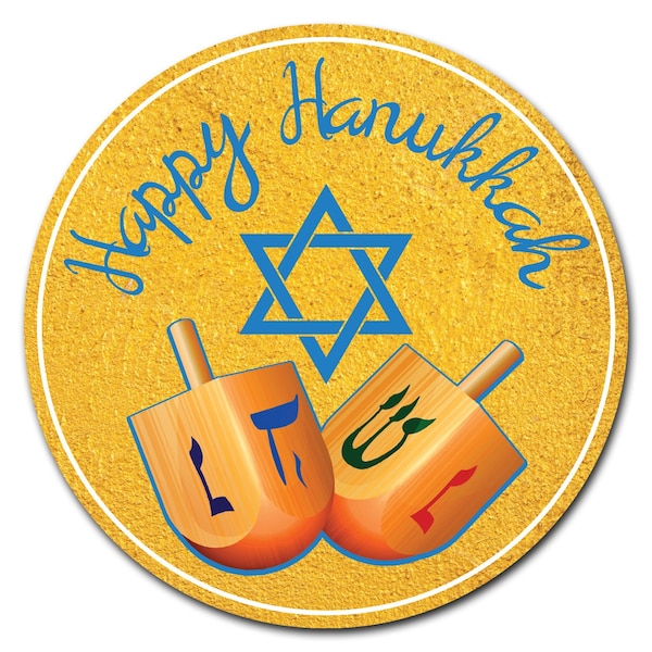 Corrugated Plastic Sign With Stakes 24in Circular-Happy Hanukkah 2